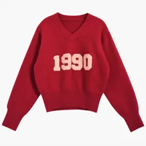 1990 Red V-Neck Sweater