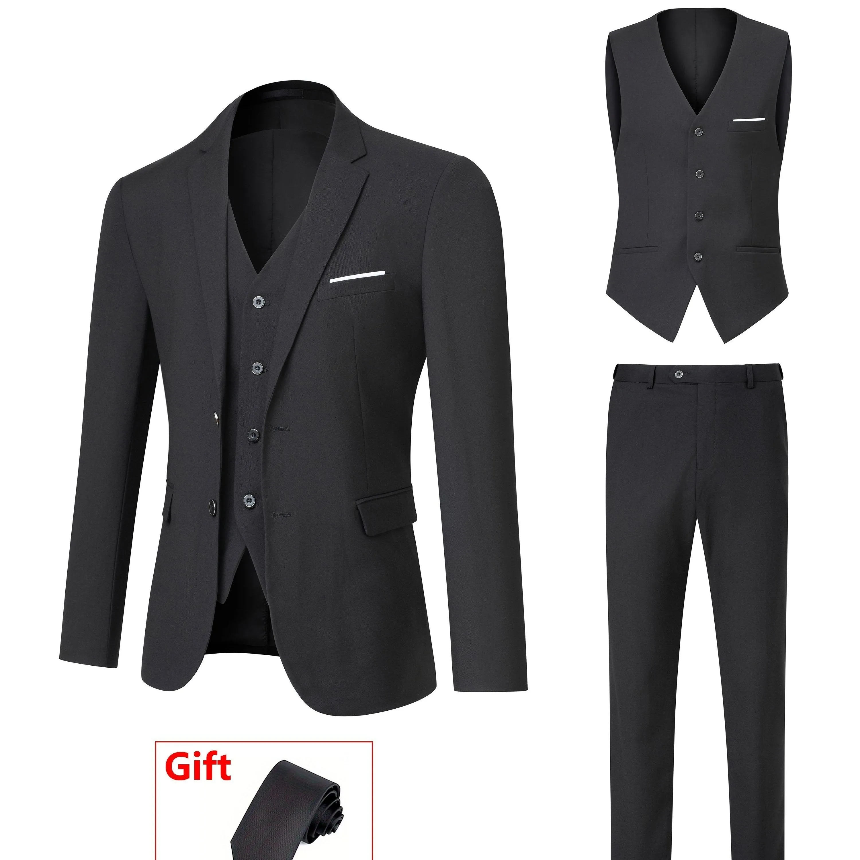 4pcs Luxury Classic Mens Solid Dress Suit Set - Lapel Jacket, Vest, And Trousers, Regular Fit, Long Sleeve, Conventional Contour, Perfect for Wedding Banquet, Business Meetings - High-Quality Fabric, Comfortable Wear, And Stylish Design