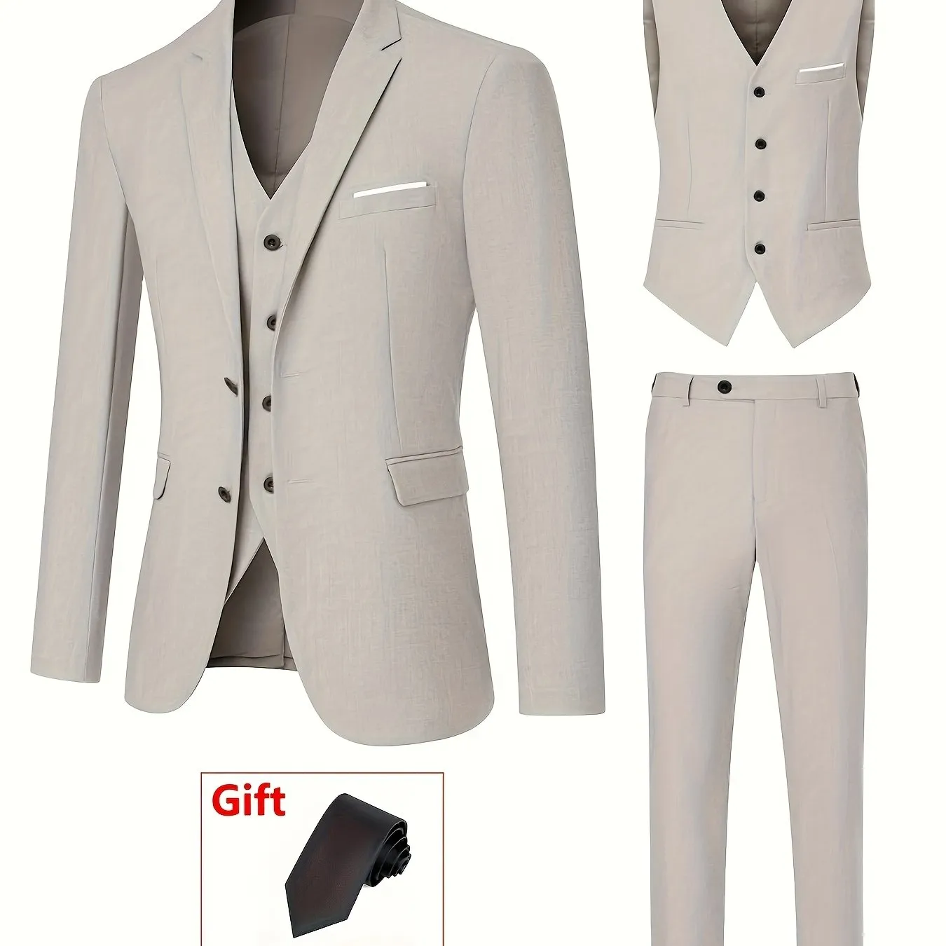 4pcs Luxury Classic Mens Solid Dress Suit Set - Lapel Jacket, Vest, And Trousers, Regular Fit, Long Sleeve, Conventional Contour, Perfect for Wedding Banquet, Business Meetings - High-Quality Fabric, Comfortable Wear, And Stylish Design