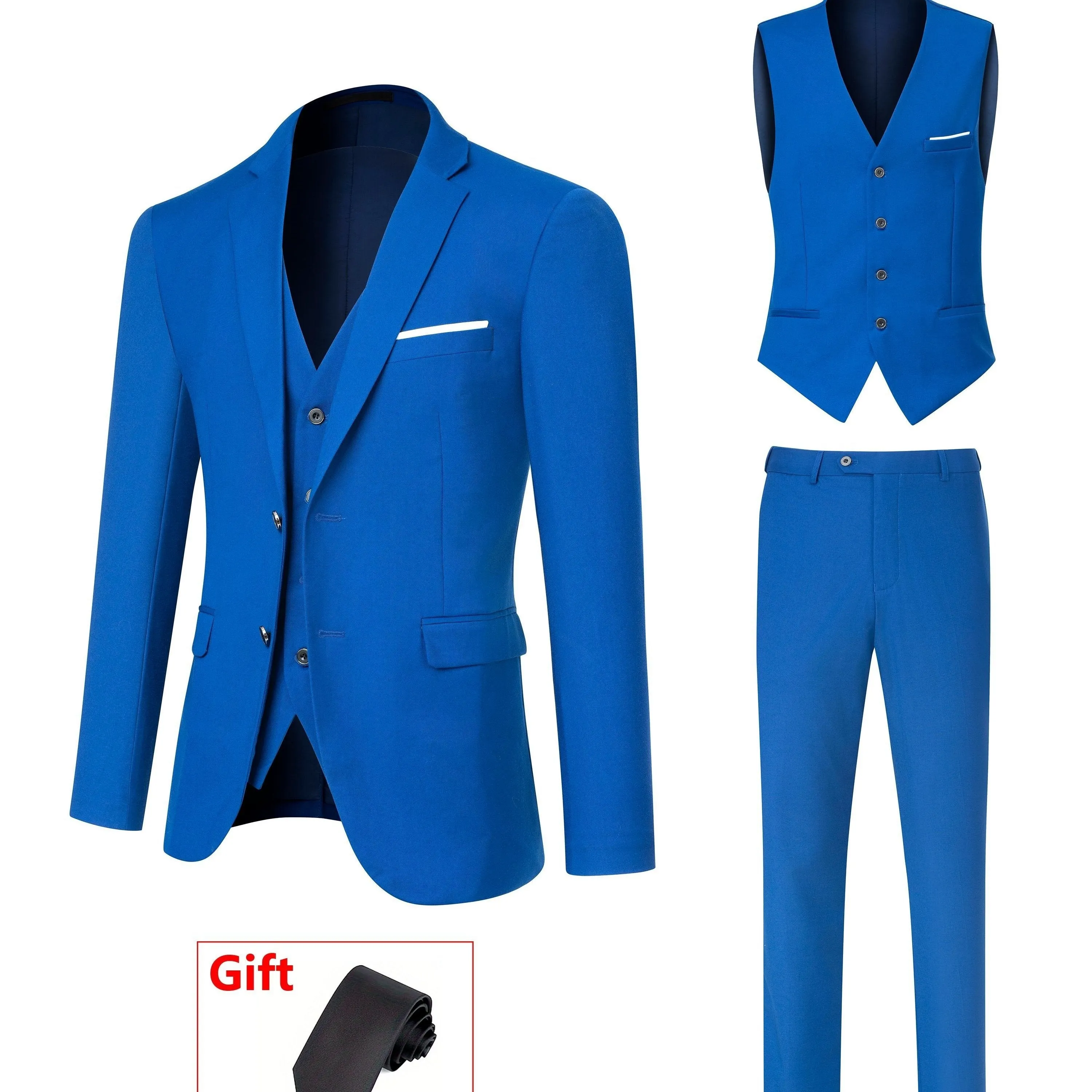4pcs Luxury Classic Mens Solid Dress Suit Set - Lapel Jacket, Vest, And Trousers, Regular Fit, Long Sleeve, Conventional Contour, Perfect for Wedding Banquet, Business Meetings - High-Quality Fabric, Comfortable Wear, And Stylish Design