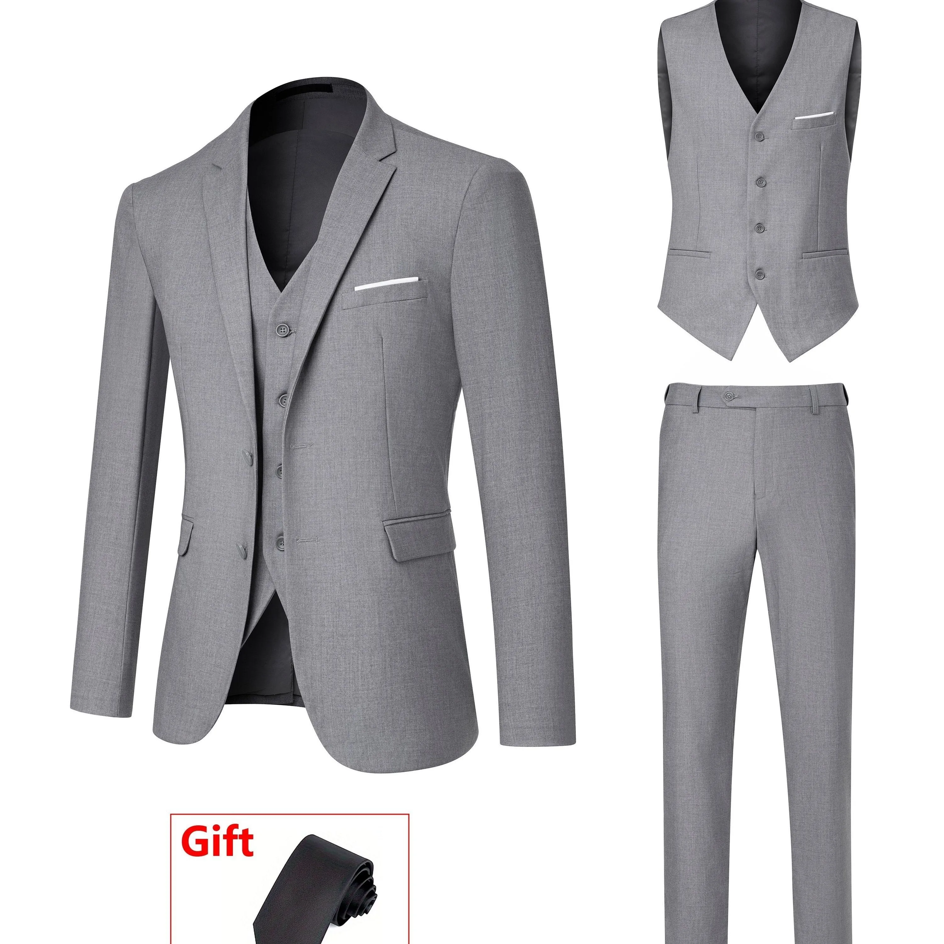 4pcs Luxury Classic Mens Solid Dress Suit Set - Lapel Jacket, Vest, And Trousers, Regular Fit, Long Sleeve, Conventional Contour, Perfect for Wedding Banquet, Business Meetings - High-Quality Fabric, Comfortable Wear, And Stylish Design