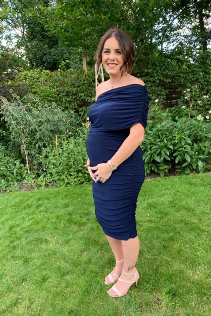ALICE NAVY ONE SHOULDER MIDI DRESS