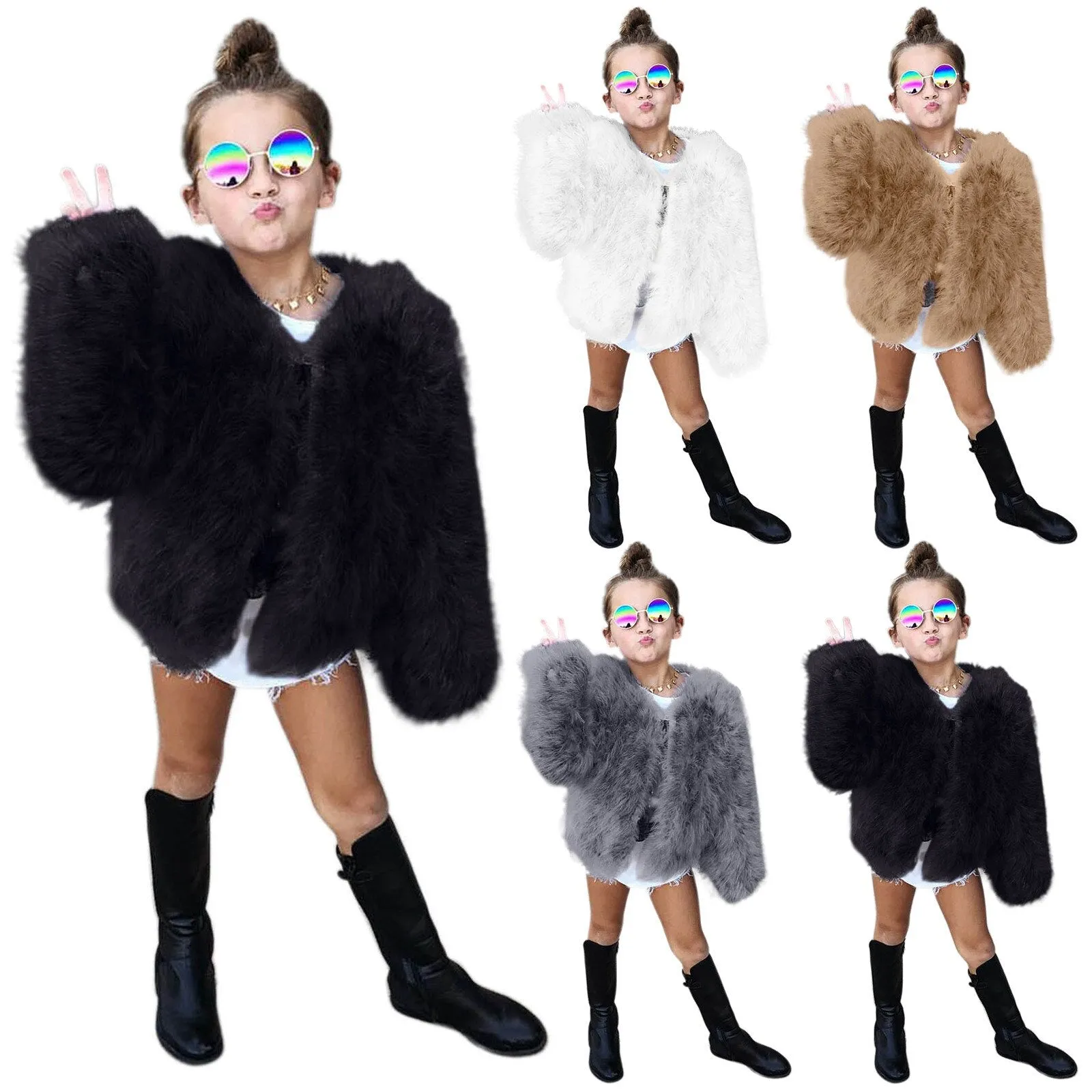 Baby/Kids Girls Fleece Fur Long Sleeve Warm Coat