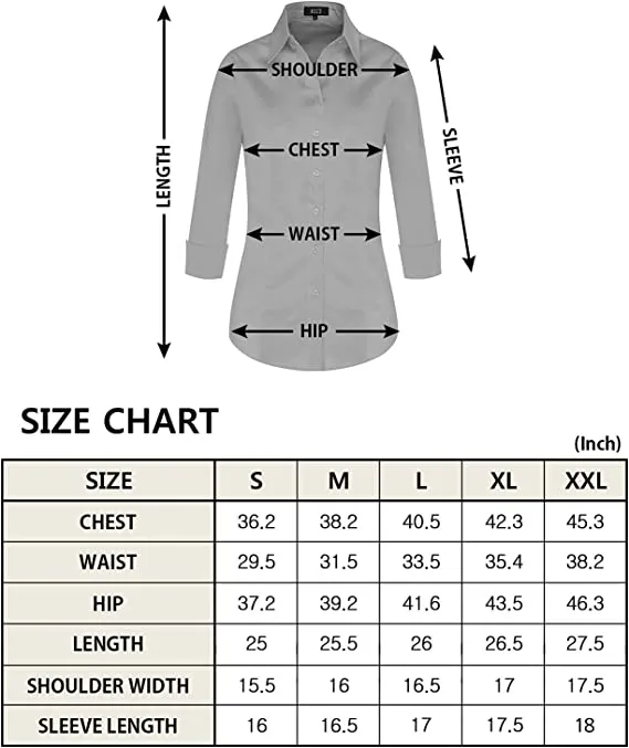 Black Womens Slim-Fit Long Sleeve Stretchy Button Down Collar Office Formal Casual Shirt Blouse - EZEN
