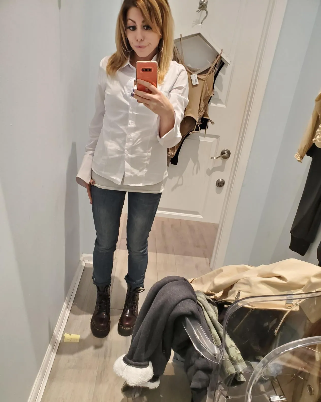 Black Womens Slim-Fit Long Sleeve Stretchy Button Down Collar Office Formal Casual Shirt Blouse - EZEN