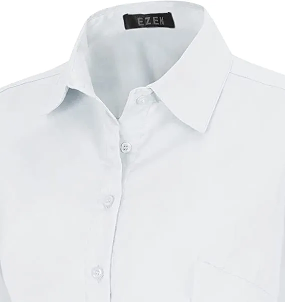 Black Womens Slim-Fit Long Sleeve Stretchy Button Down Collar Office Formal Casual Shirt Blouse - EZEN