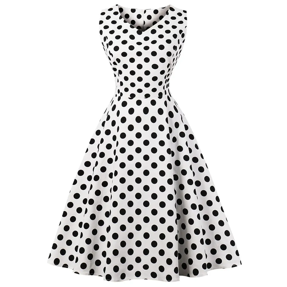 Blue Polka Dot Fit and Flare Swing Dress