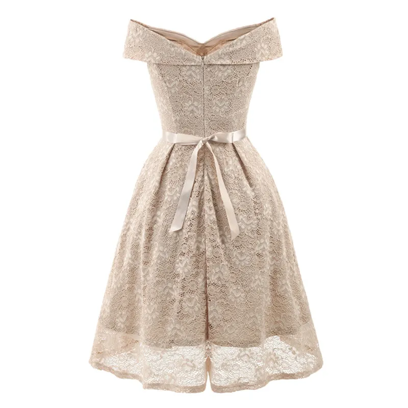 Blush Pink Lace Off the Shoulder Fit and Flare Swing Dress
