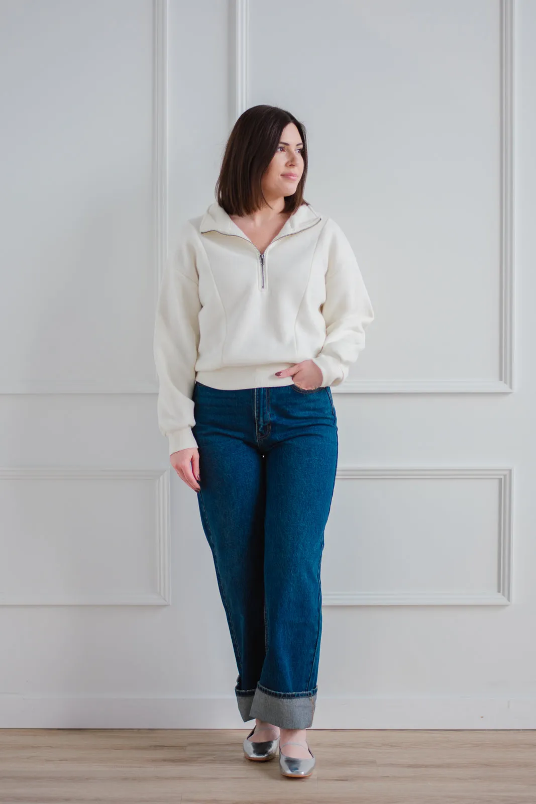 Cozy Half-Zip Sweatshirt - Cream
