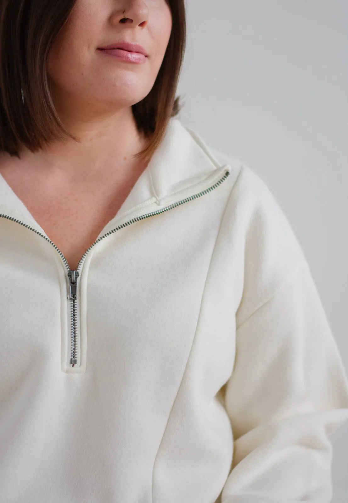 Cozy Half-Zip Sweatshirt - Cream