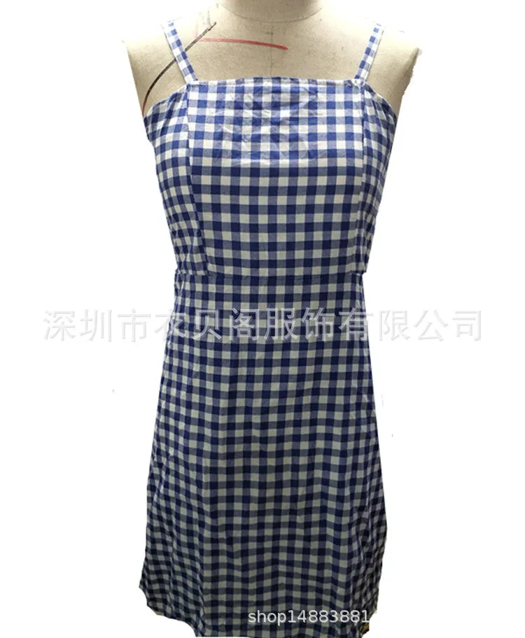 Europe Chequered Spaghetti Strap Hip Flattering Sexy Mini Dress