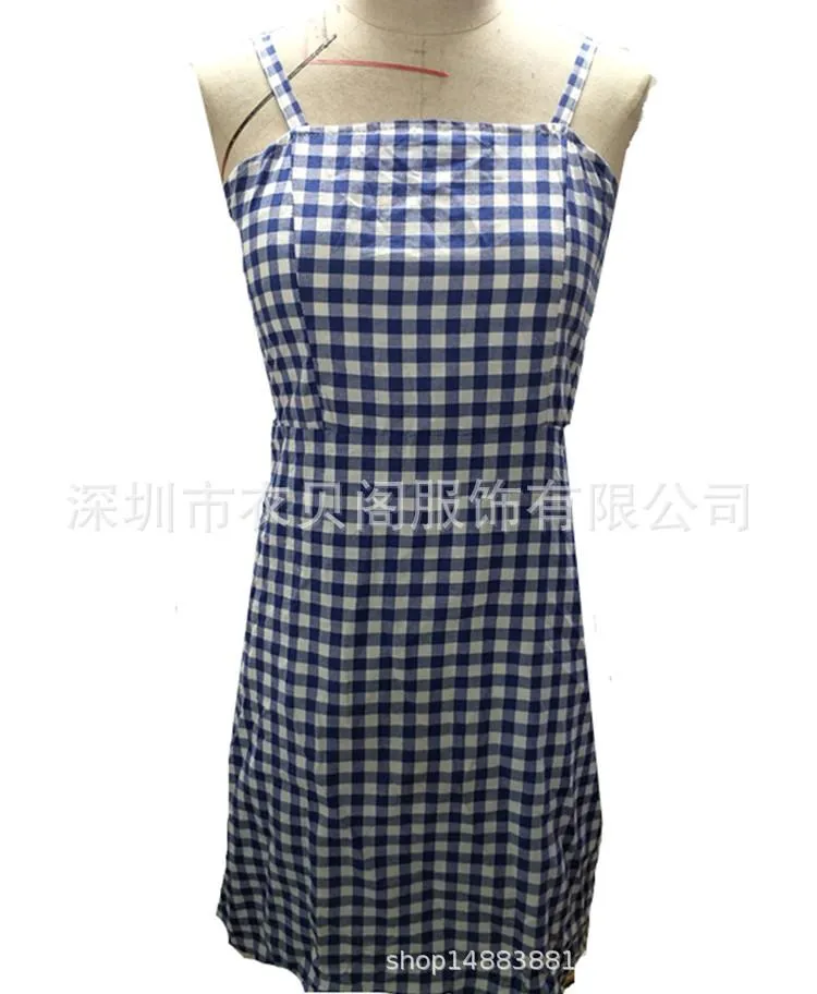 Europe Chequered Spaghetti Strap Hip Flattering Sexy Mini Dress