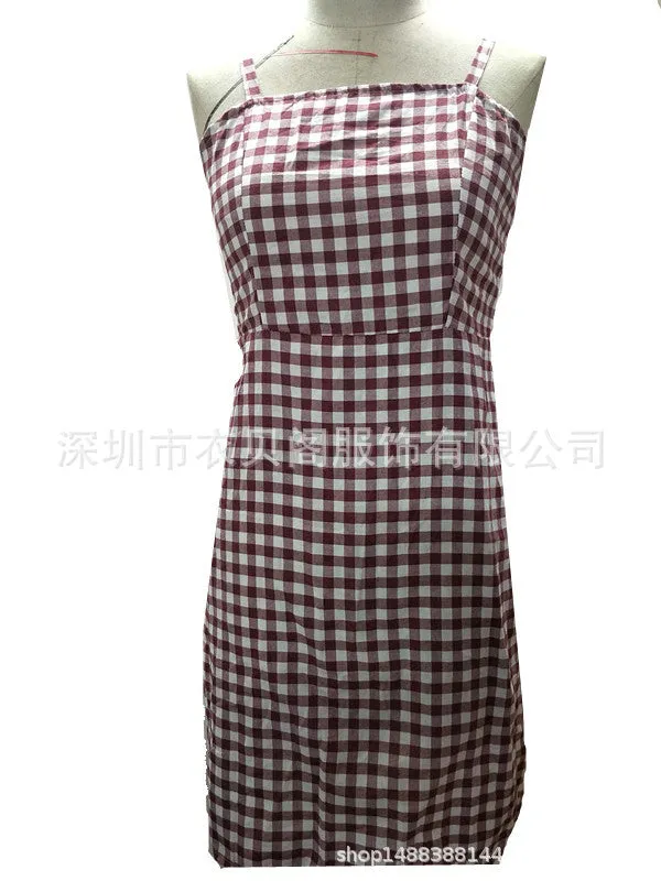 Europe Chequered Spaghetti Strap Hip Flattering Sexy Mini Dress