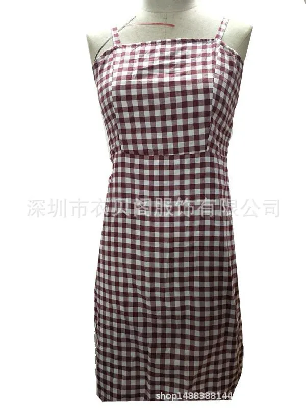 Europe Chequered Spaghetti Strap Hip Flattering Sexy Mini Dress