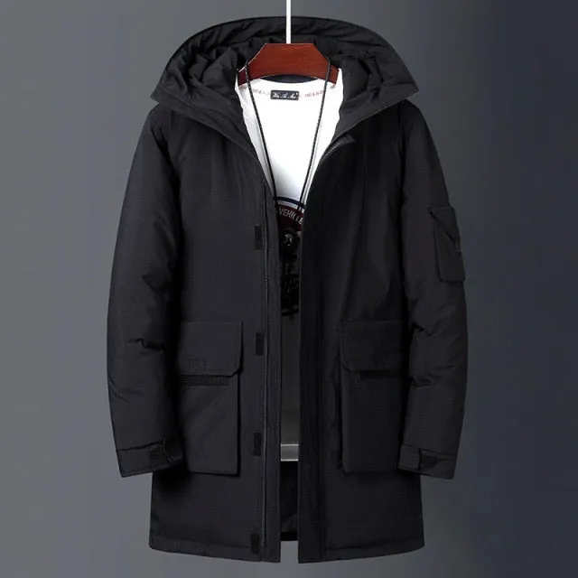Fashion Thick and Warm Mid-Length Windbreaker Men Warm Parka Jacket