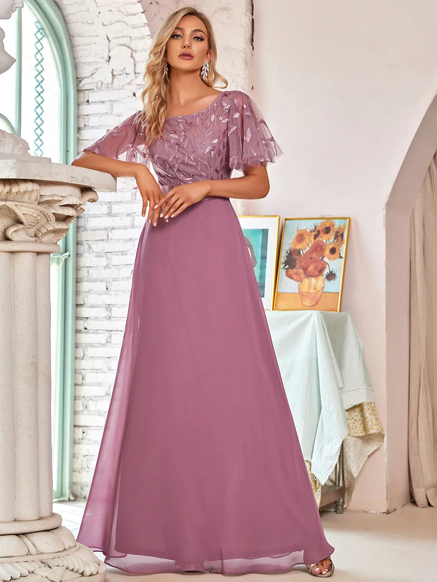 Flattering Round Neck Wholesale Bridesmaid Dresses with Ruffle Sleeves EP00691