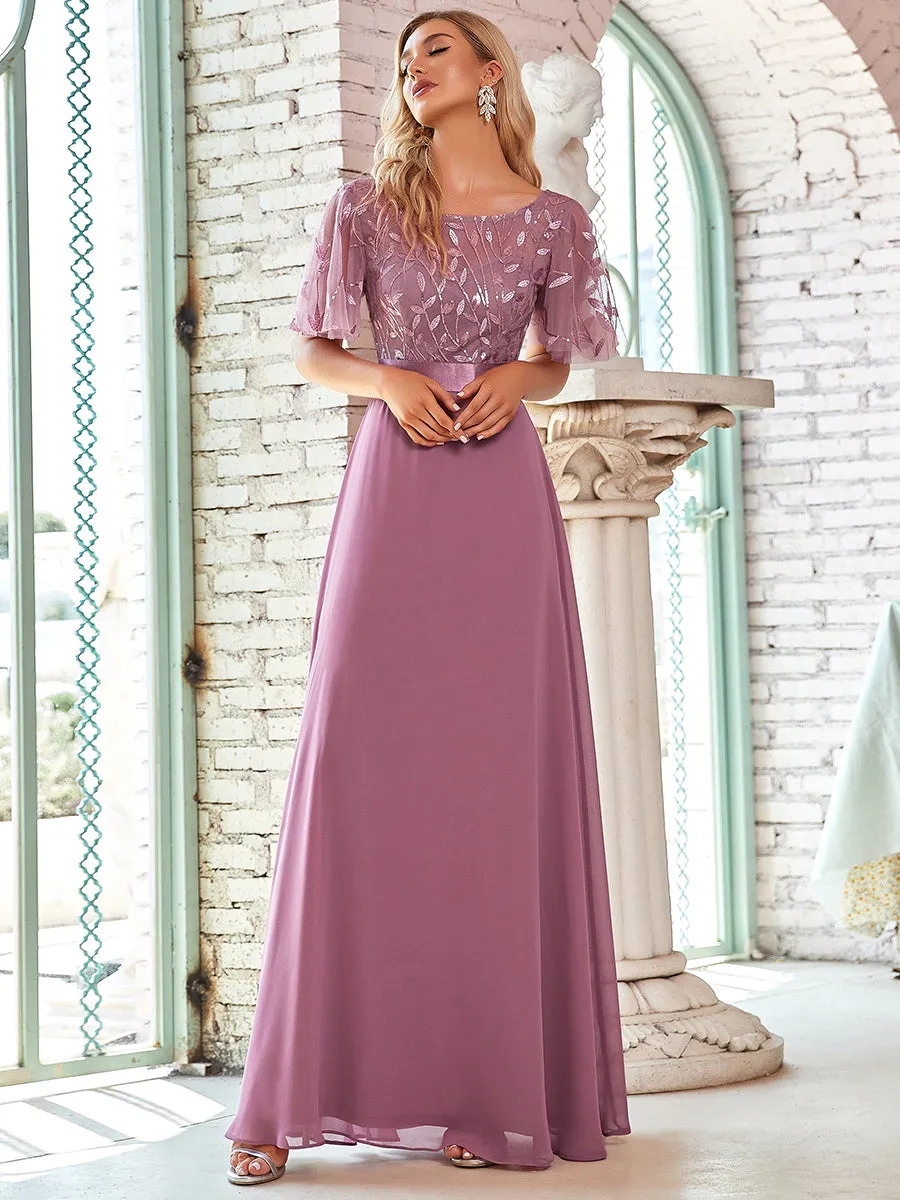 Flattering Round Neck Wholesale Bridesmaid Dresses with Ruffle Sleeves EP00691