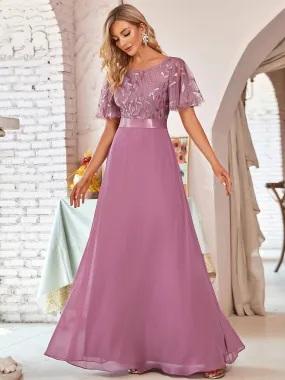 Flattering Round Neck Wholesale Bridesmaid Dresses with Ruffle Sleeves EP00691