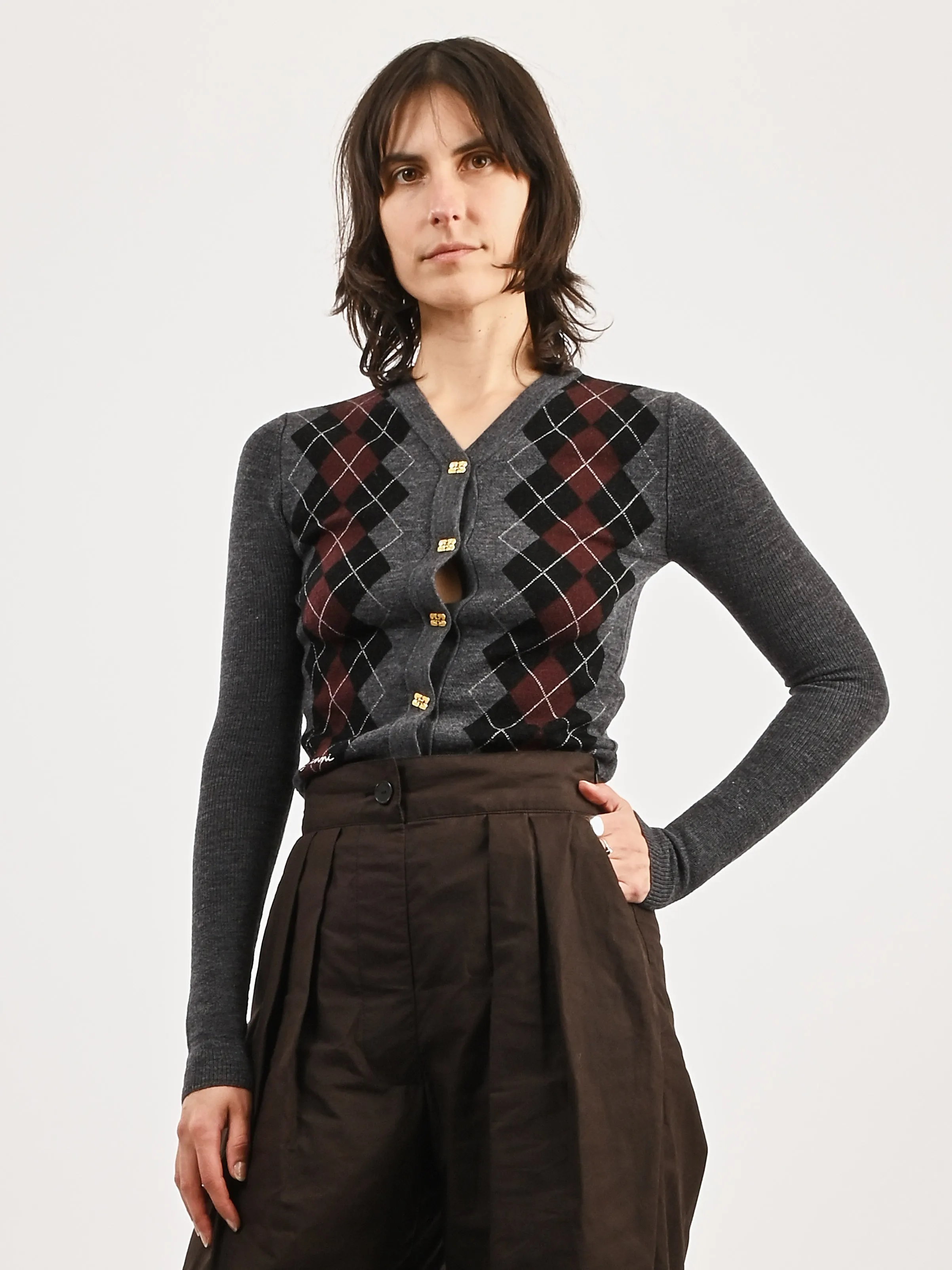 Frost Grey Fine Merino Jacquard Cardigan