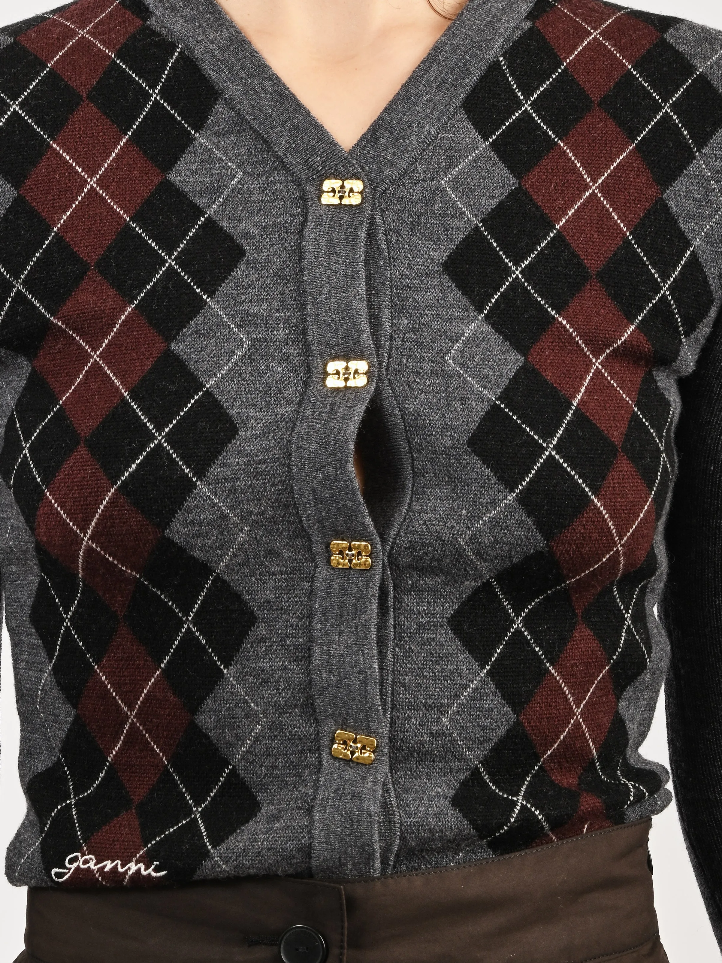 Frost Grey Fine Merino Jacquard Cardigan