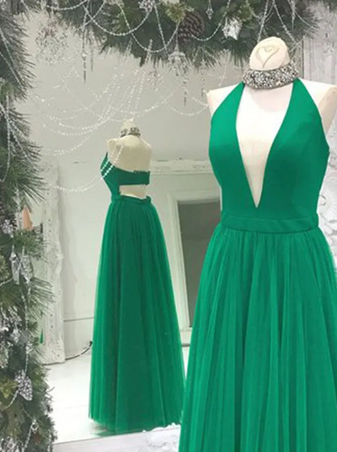 Halter Prom Dresses,Tulle Prom Dress,Long Prom Dress for Teens,PD00328