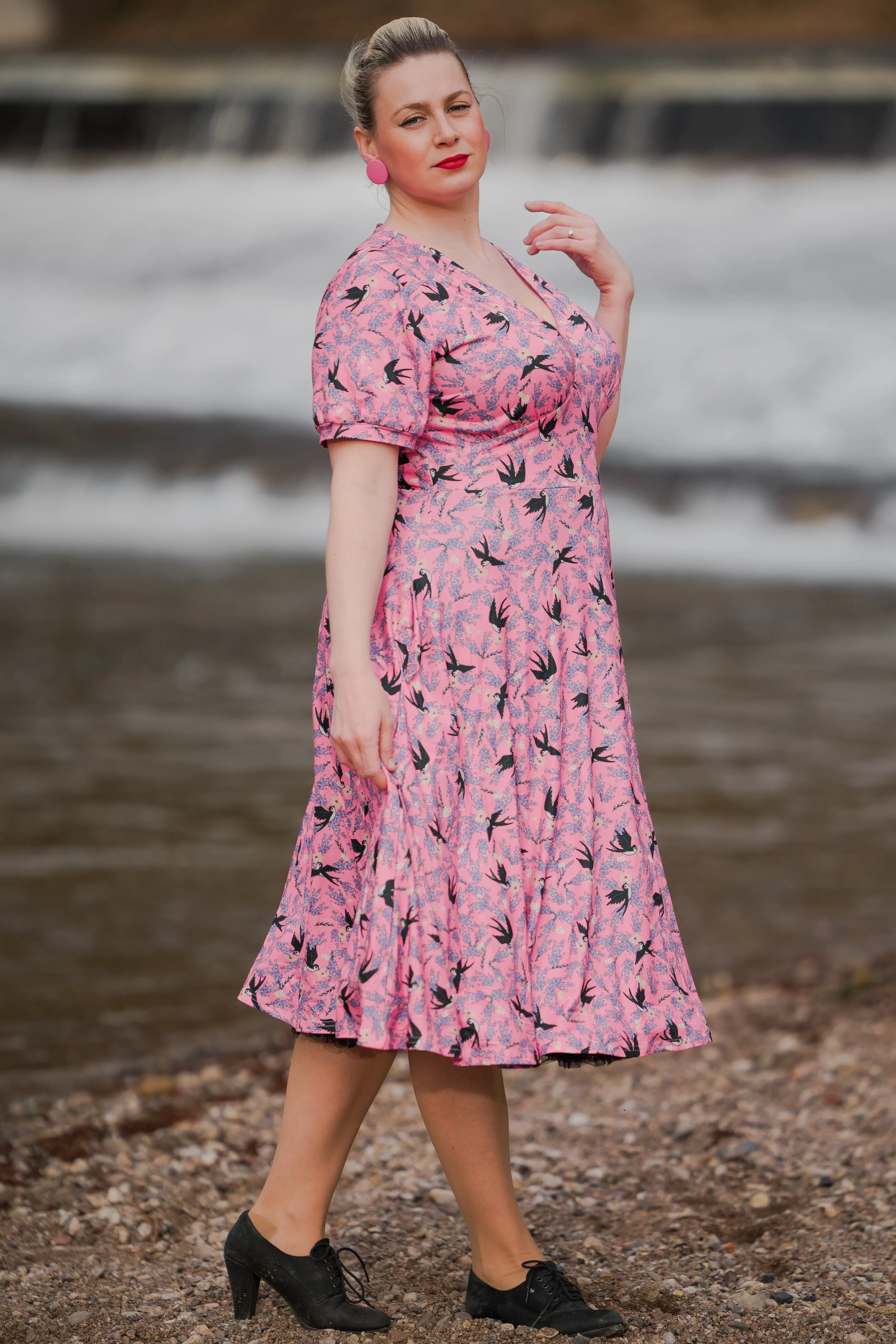 Julia Pink Swallow Sleeved Dress