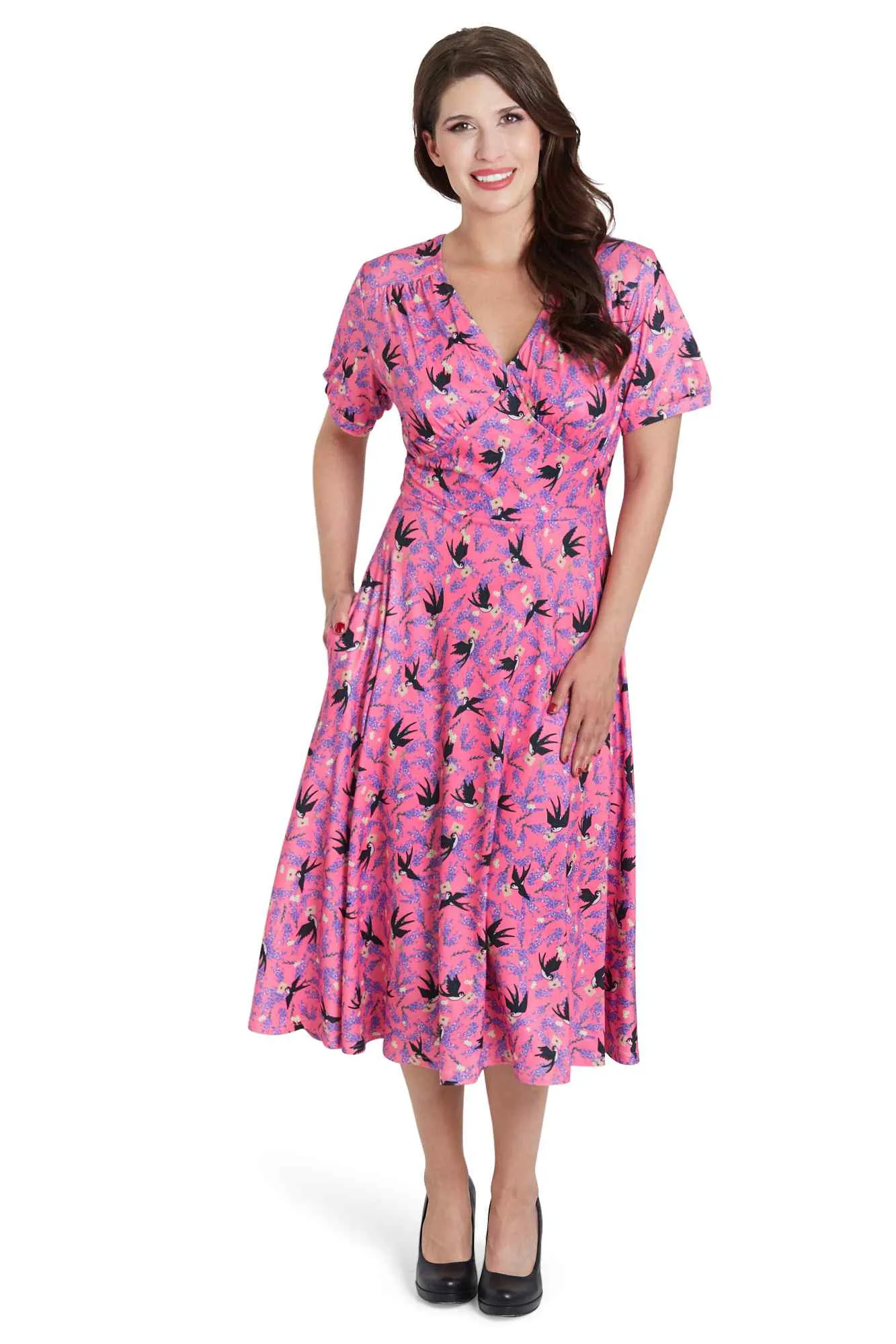 Julia Pink Swallow Sleeved Dress