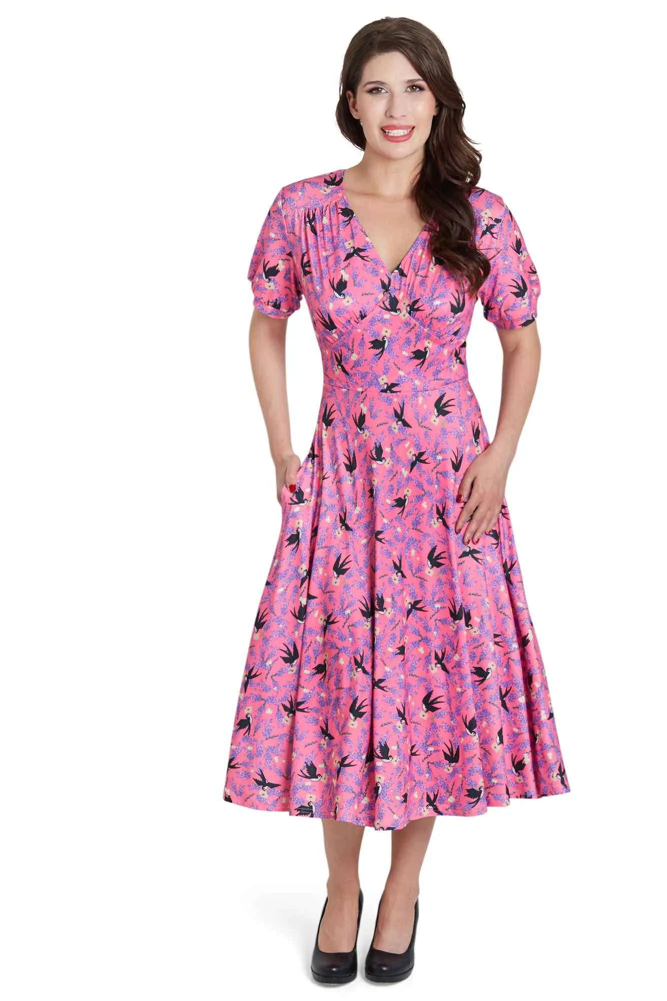Julia Pink Swallow Sleeved Dress
