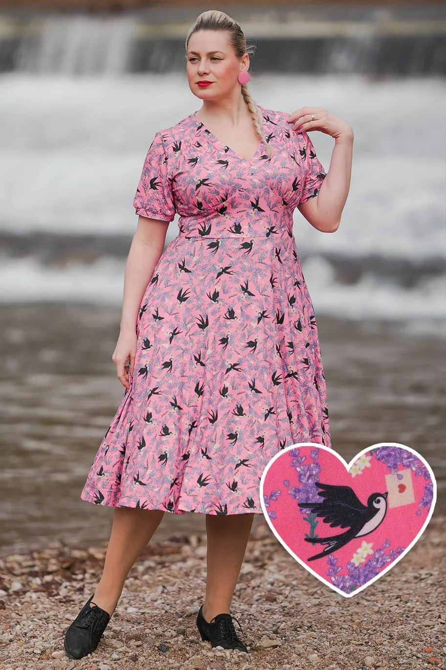 Julia Pink Swallow Sleeved Dress