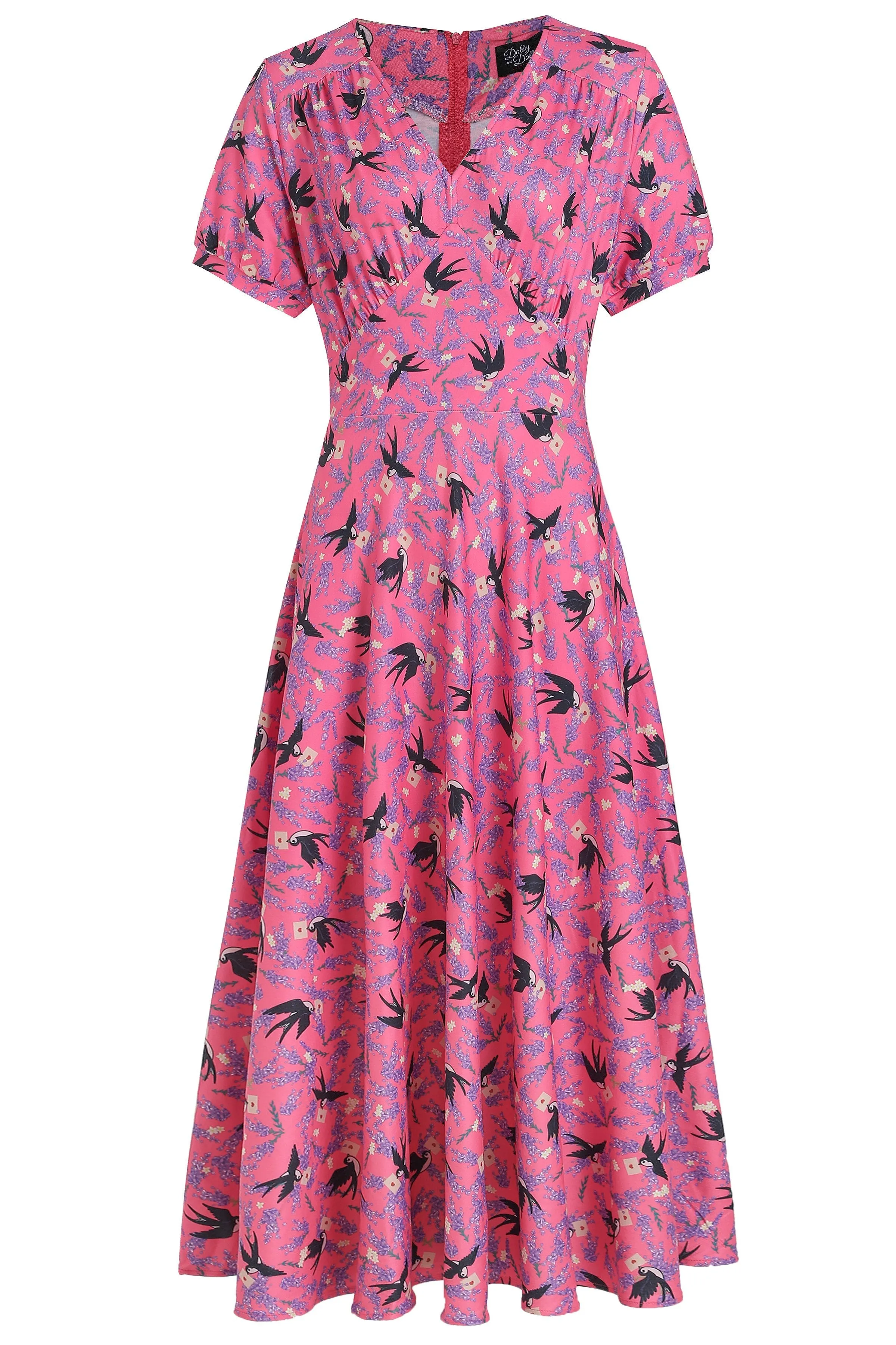 Julia Pink Swallow Sleeved Dress
