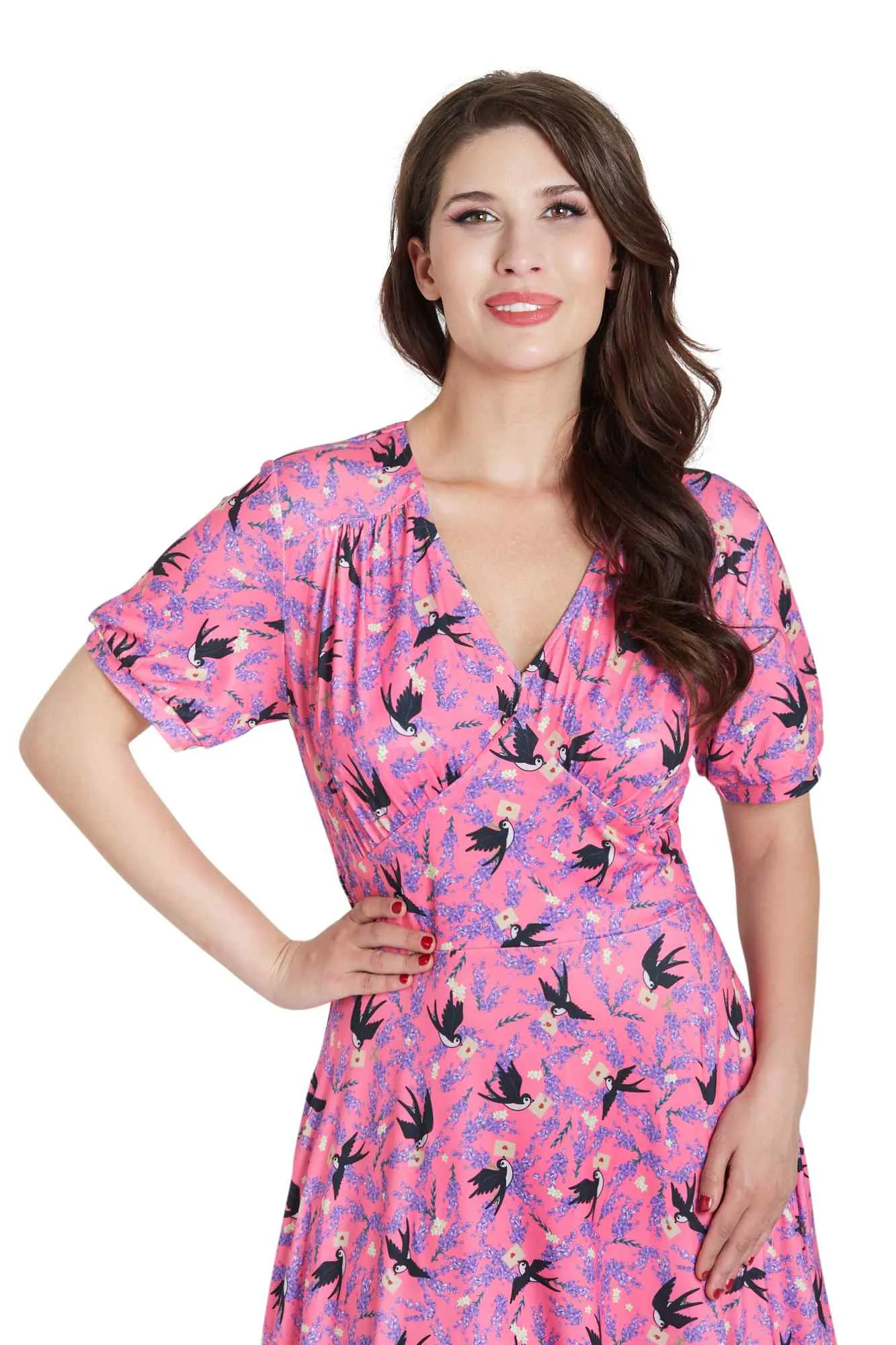 Julia Pink Swallow Sleeved Dress