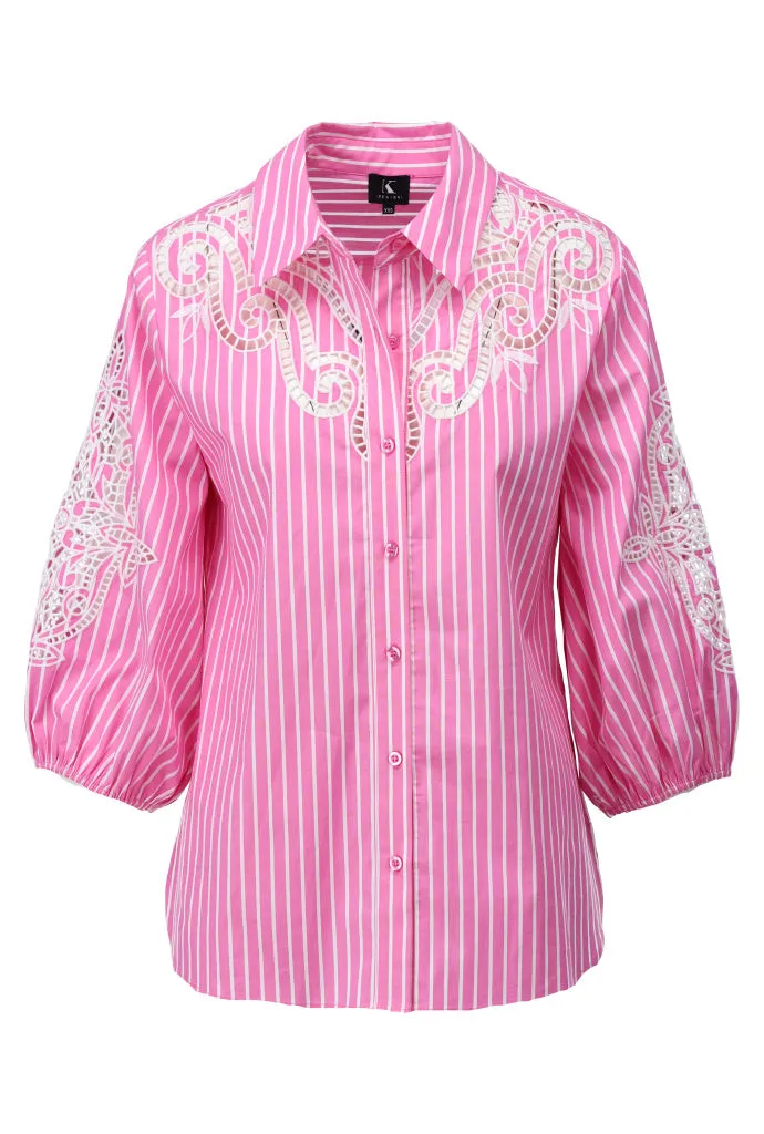 K-design - Gestreepte blouse met borduursel (A762Pink stripe)