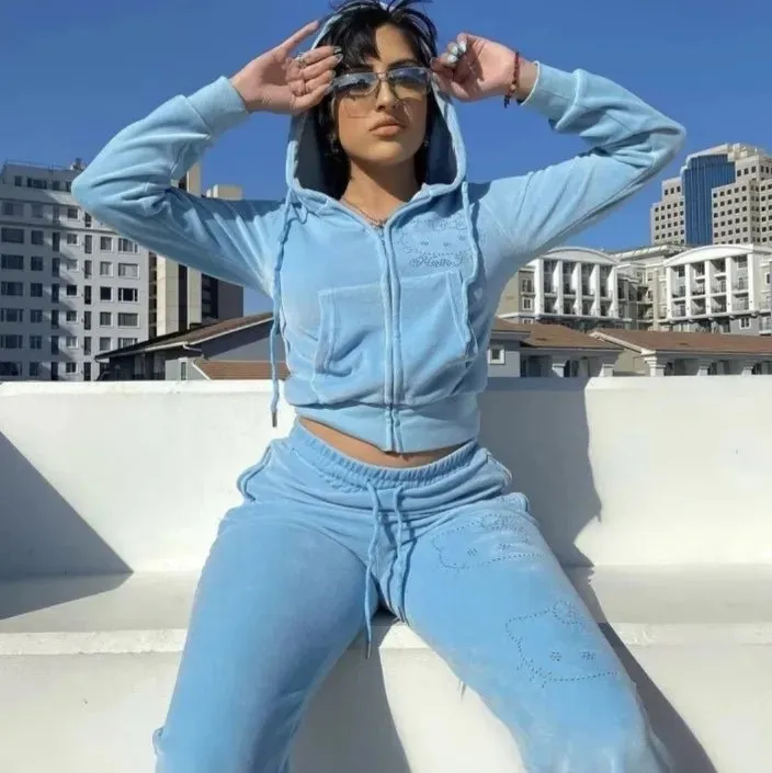 Kawaii Hello Kitty Velvet Hoodie & Sweatpants Set