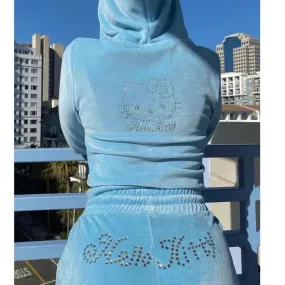 Kawaii Hello Kitty Velvet Hoodie & Sweatpants Set
