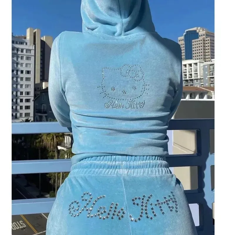 Kawaii Hello Kitty Velvet Hoodie & Sweatpants Set
