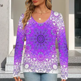 Long Sleeve V Neck Sweater Bergamot Medallion
