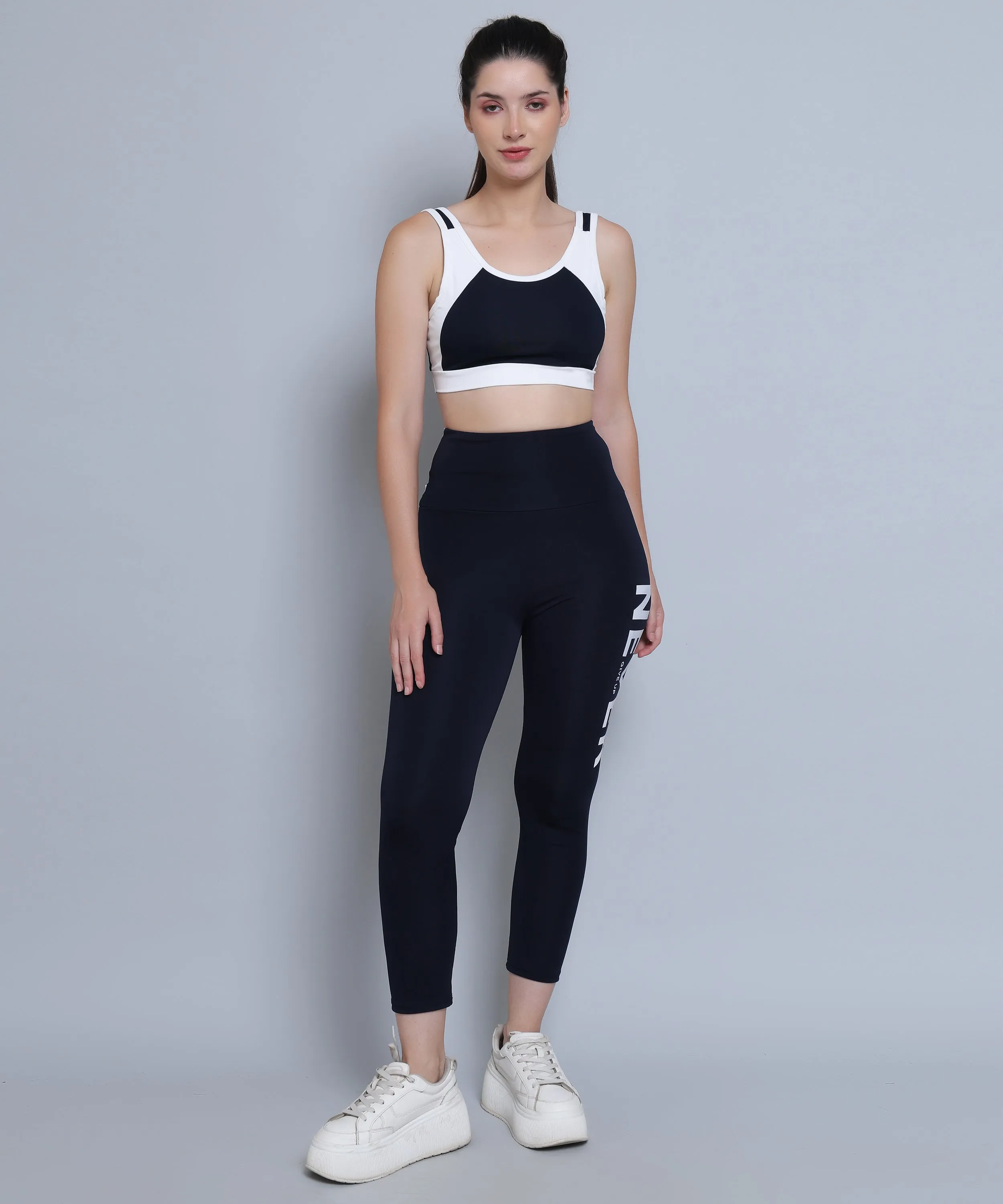 Megaska Dry Fit Color Block Athletics Workout Yoga track Pants for Women_NavyWhite