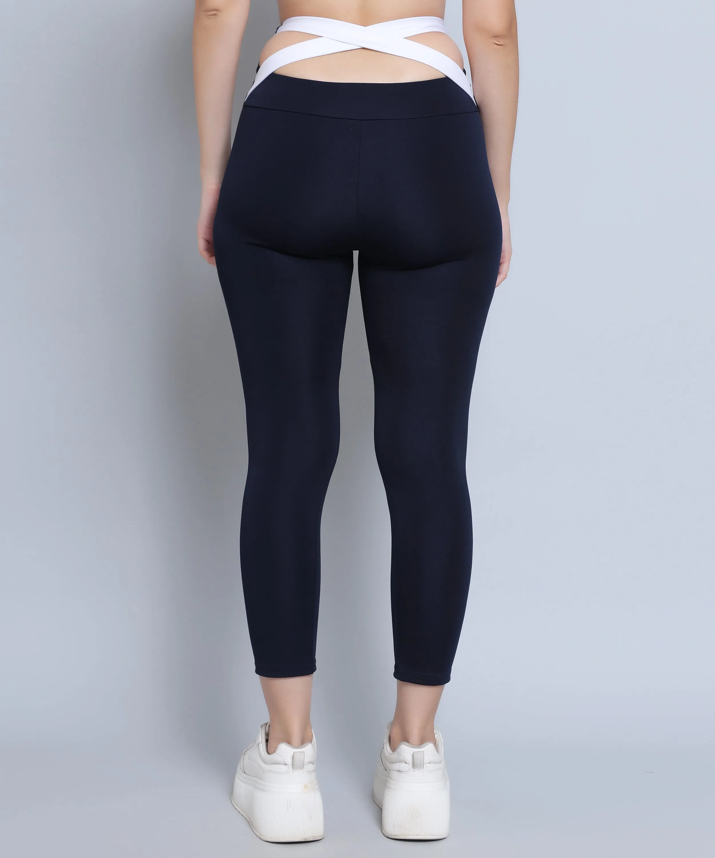Megaska Dry Fit Color Block Athletics Workout Yoga track Pants for Women_NavyWhite