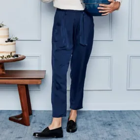 NWT Summersalt Satin Navy Blue High Rise Cinch Pants (4)