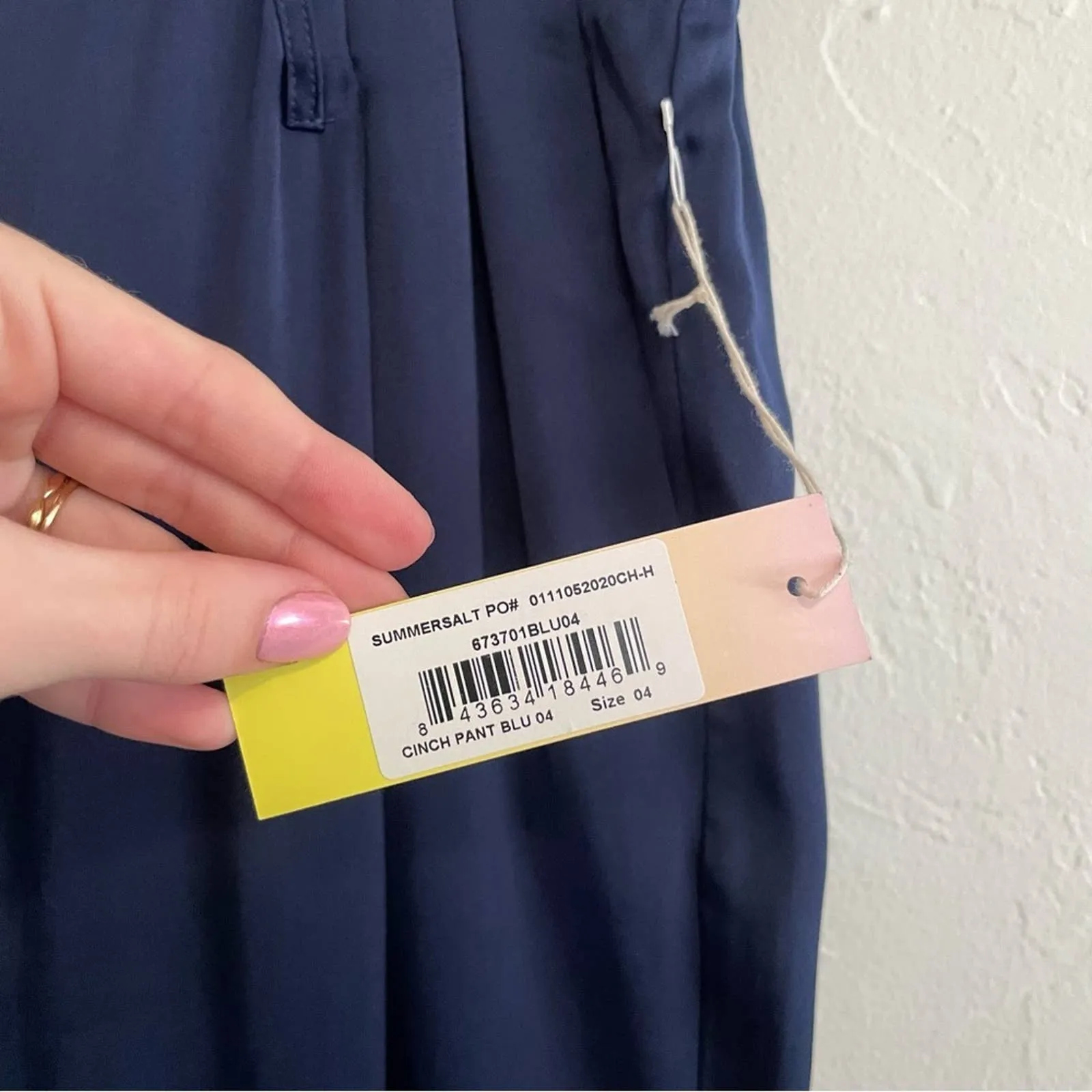 NWT Summersalt Satin Navy Blue High Rise Cinch Pants (4)