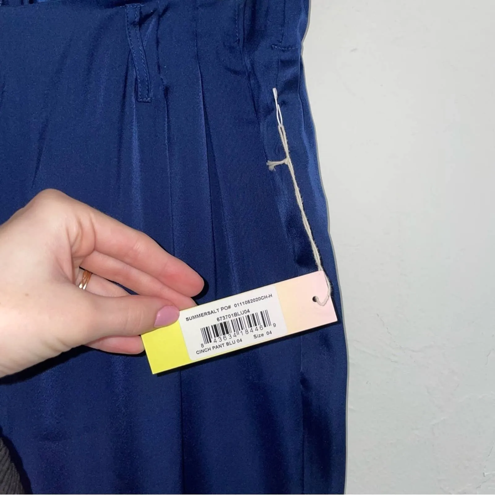 NWT Summersalt Satin Navy Blue High Rise Cinch Pants (4)