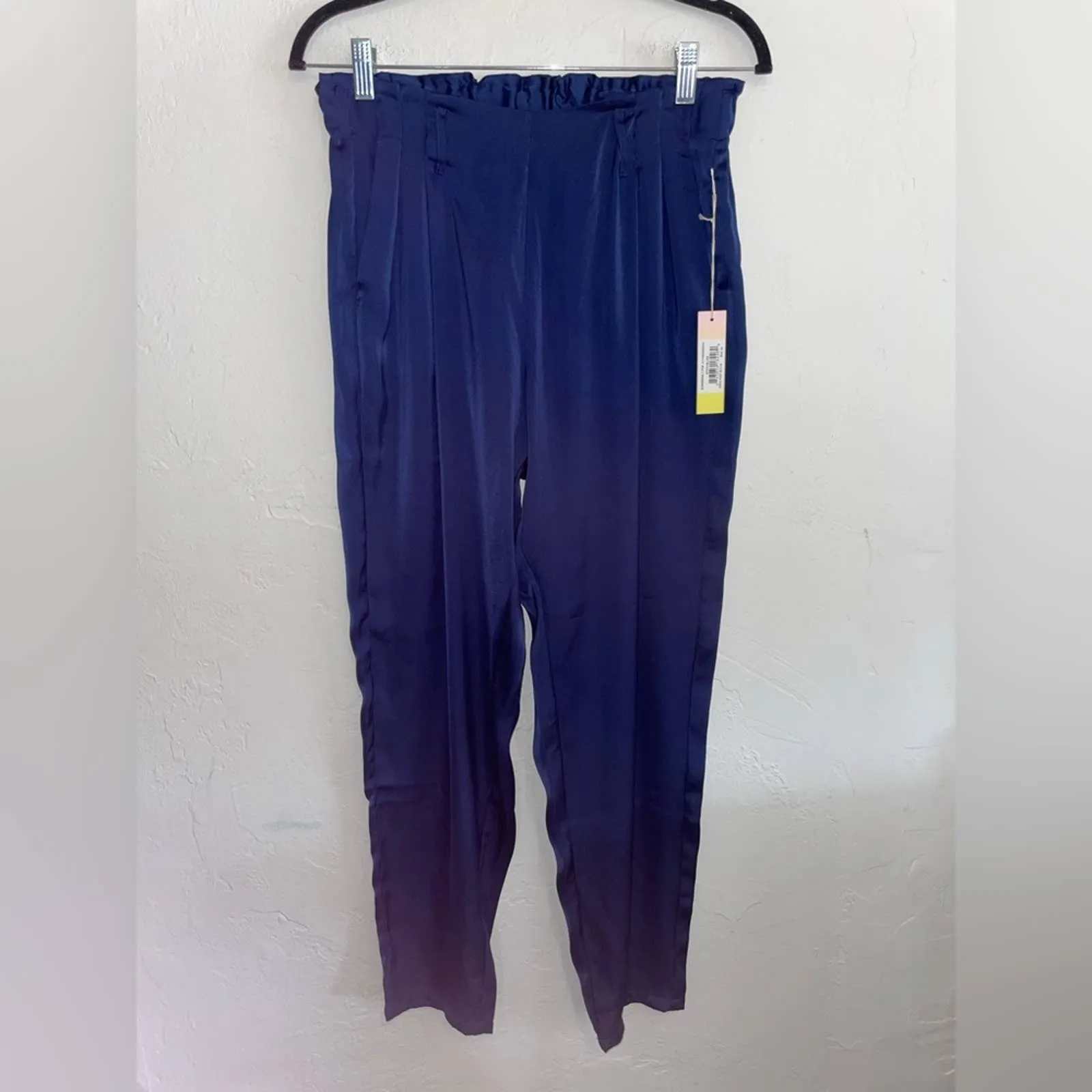 NWT Summersalt Satin Navy Blue High Rise Cinch Pants (4)