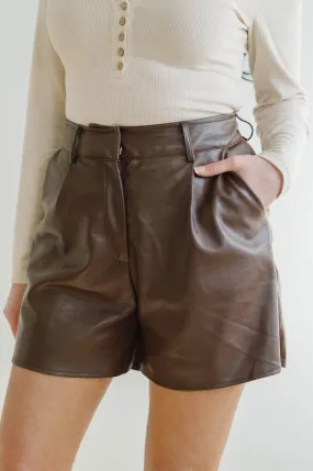 Romie Brown Vegan Leather High Waisted Shorts