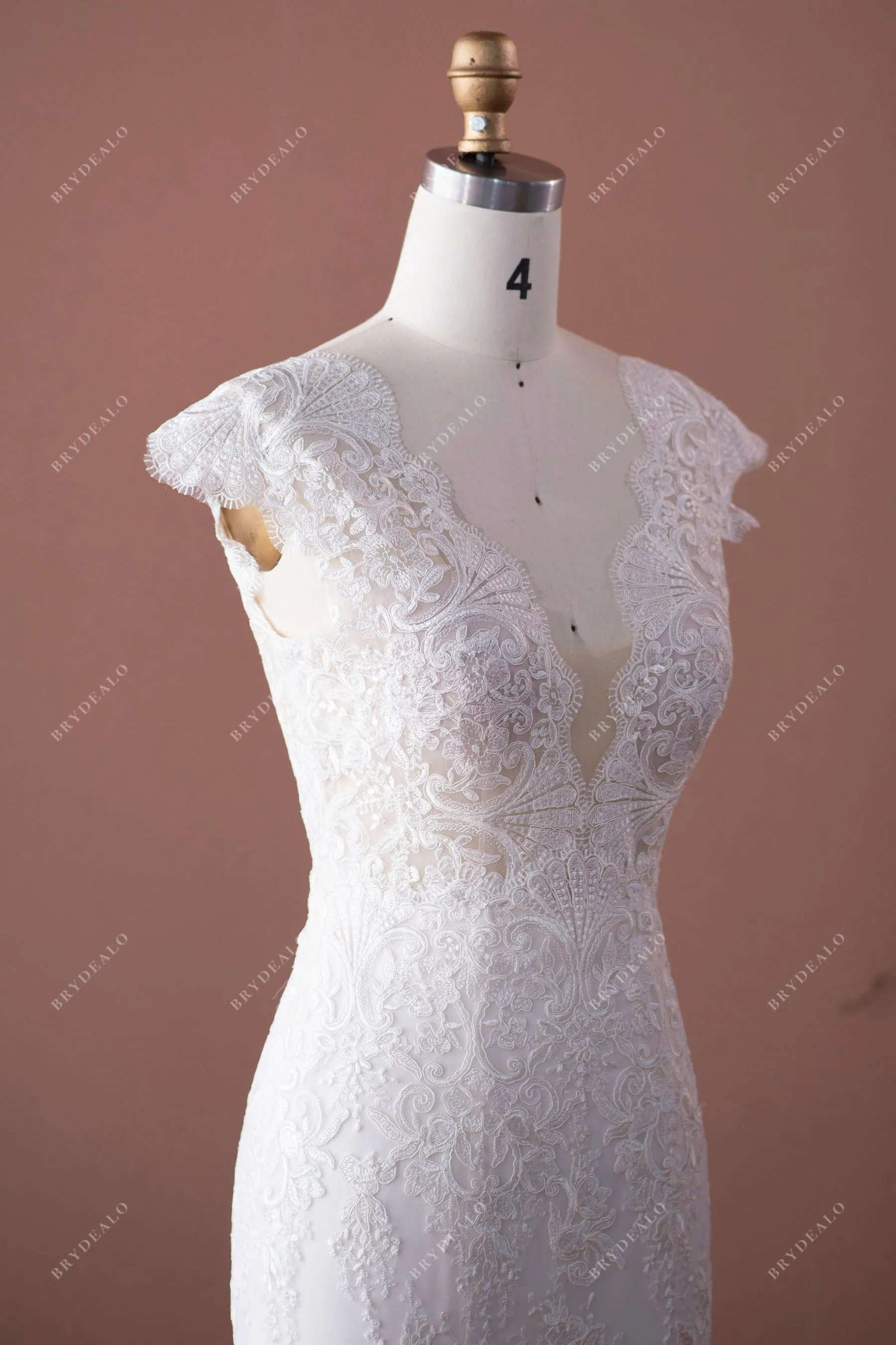 Scalloped Neckline Fit and Flare Wedding Dress