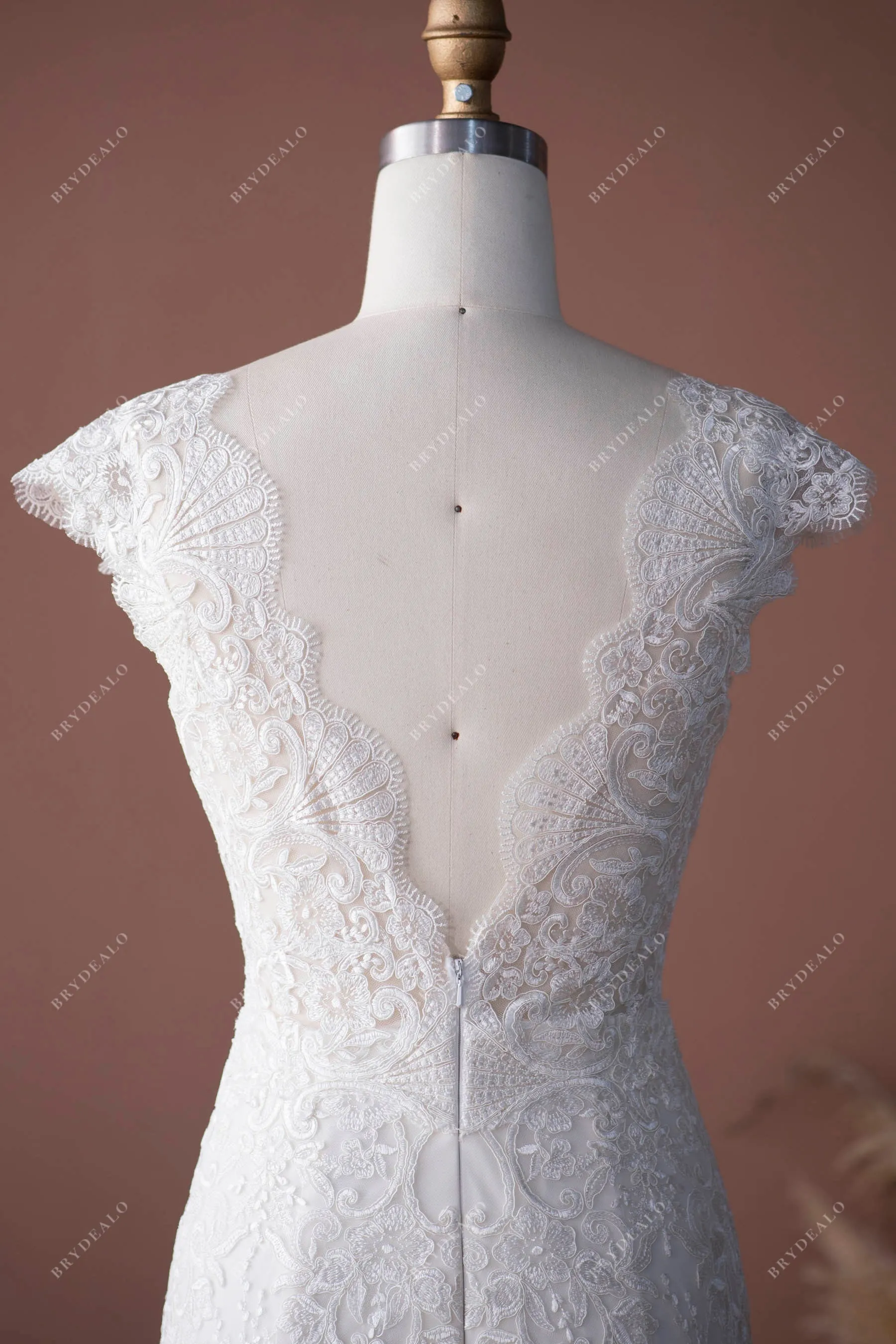 Scalloped Neckline Fit and Flare Wedding Dress