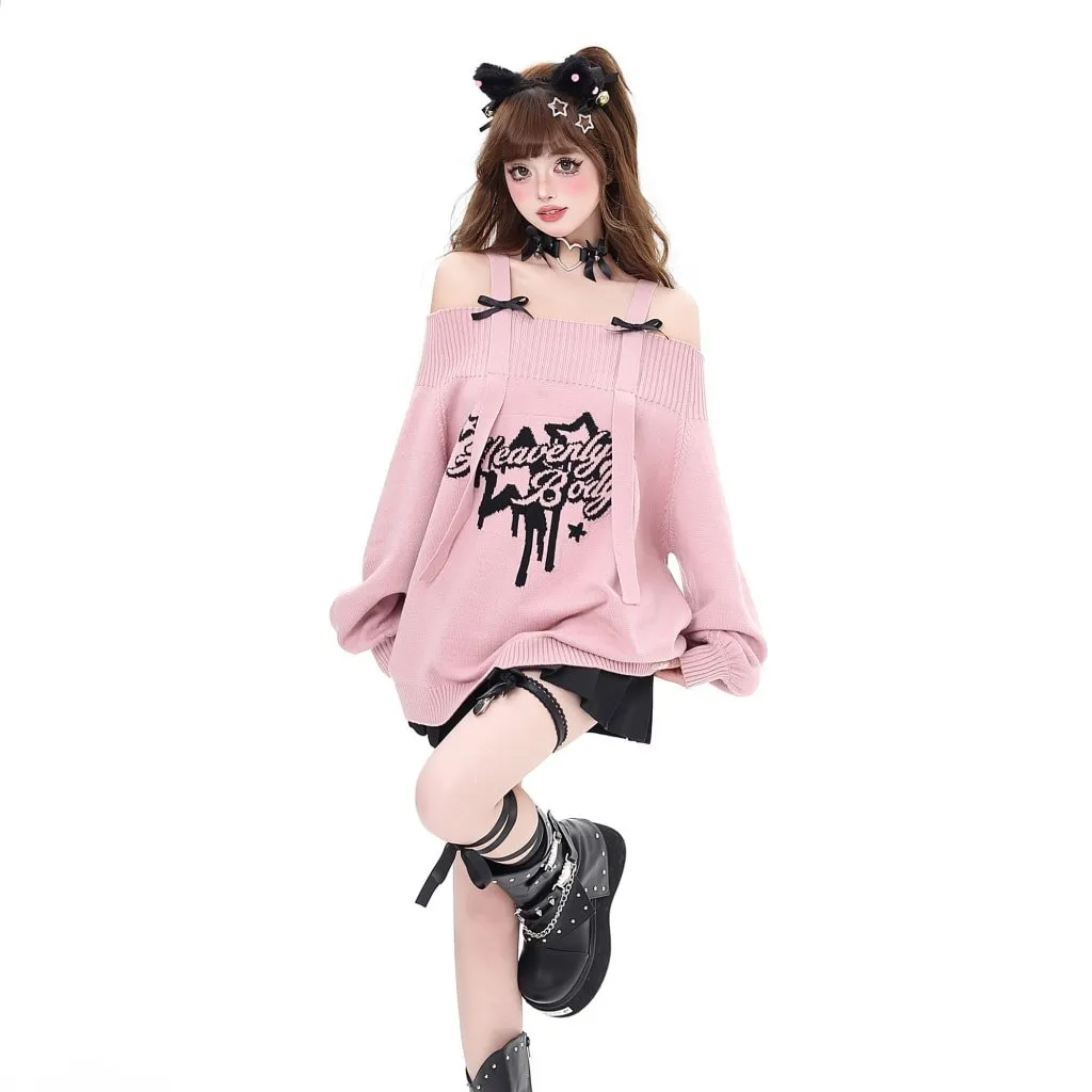 Sweet Cool Girl Style Pink Star Print Sweater