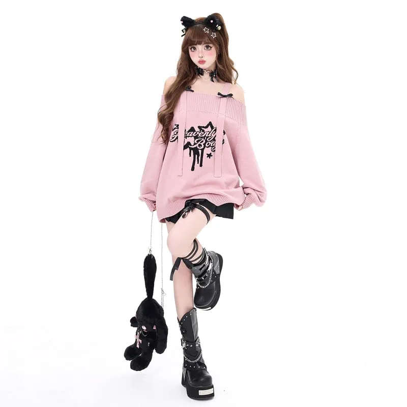 Sweet Cool Girl Style Pink Star Print Sweater