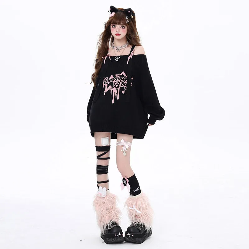 Sweet Cool Girl Style Pink Star Print Sweater
