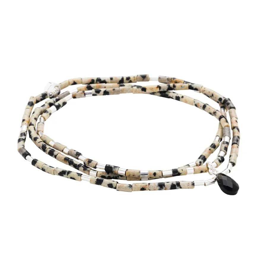 Teardrop Stone Wrap - Dalmatian Jasper/Obsidian/Silver - Stone of Joy
