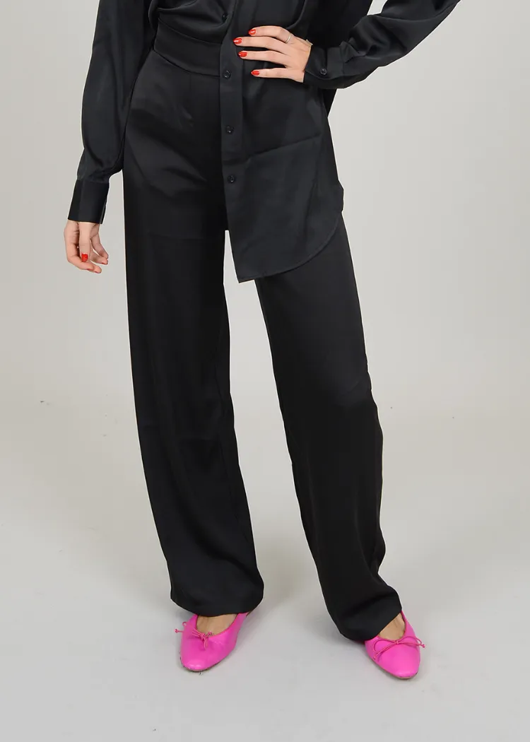Victoria Satin Wide Leg Pant - Black
